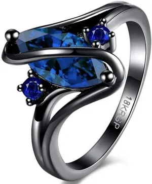 Black Gold Plated Oval Shape Austrian Crystal Stone Promise Statement Ring