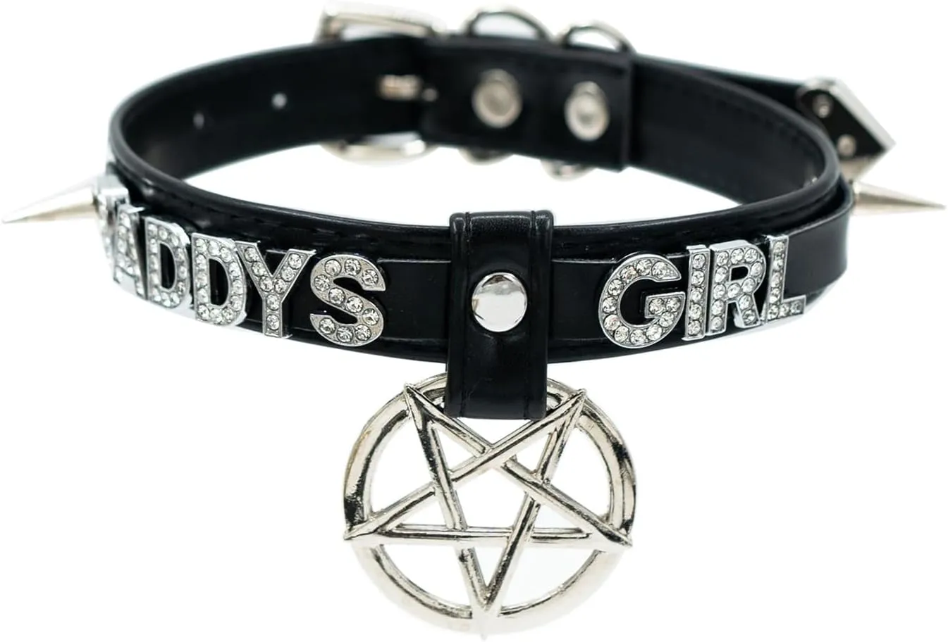 Black Pentagram Choker Collar For Women, Punk Gothic Vagen Leather Collar With Name Letters Adjustable Spiked Necklace