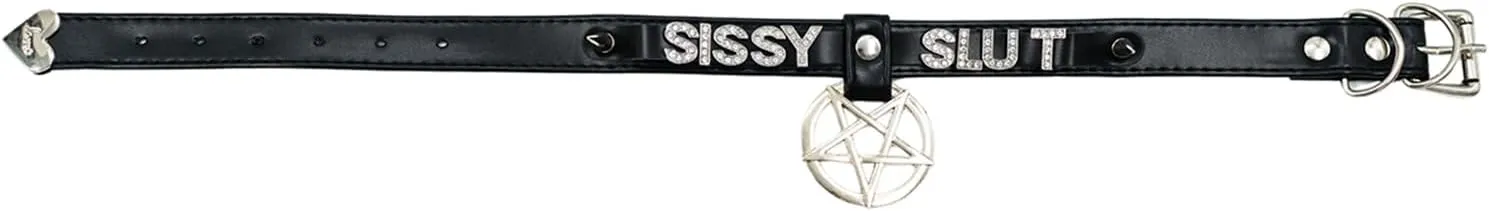 Black Pentagram Choker Collar For Women, Punk Gothic Vagen Leather Collar With Name Letters Adjustable Spiked Necklace
