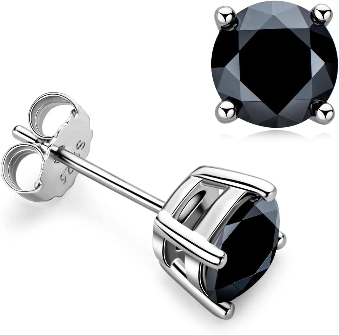 Black Stud Earrings for Men/Women 18k White Gold Plated S925 Sterling Silver Simulated Diamond Earring Jewelry Gifts 5MM 6MM