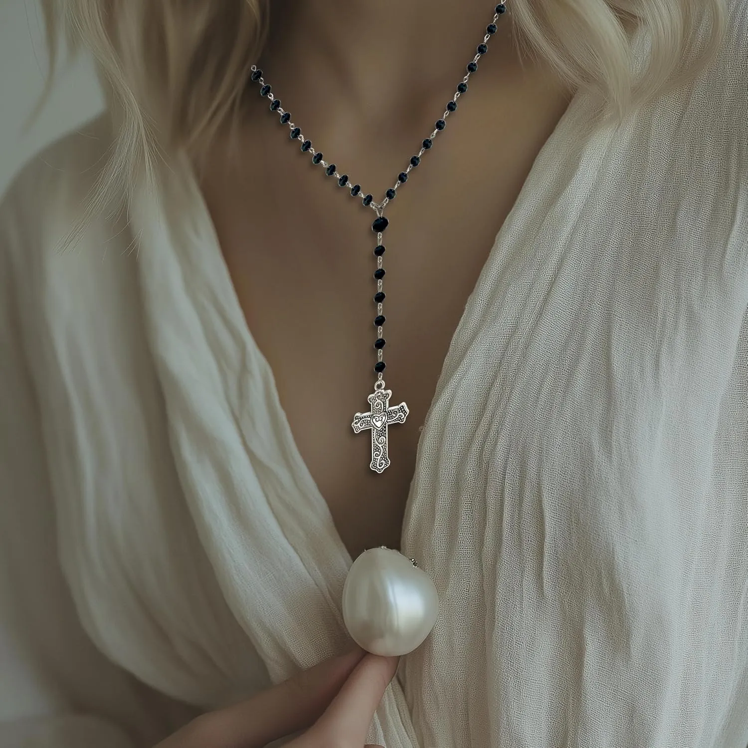 Black Stylish Gothic Moon Necklace, Layered Moon and Sun Necklace for Women, Black Crescent Moon Bead Onyx Necklace, Perfect Goth Jewelry Gift for Women
