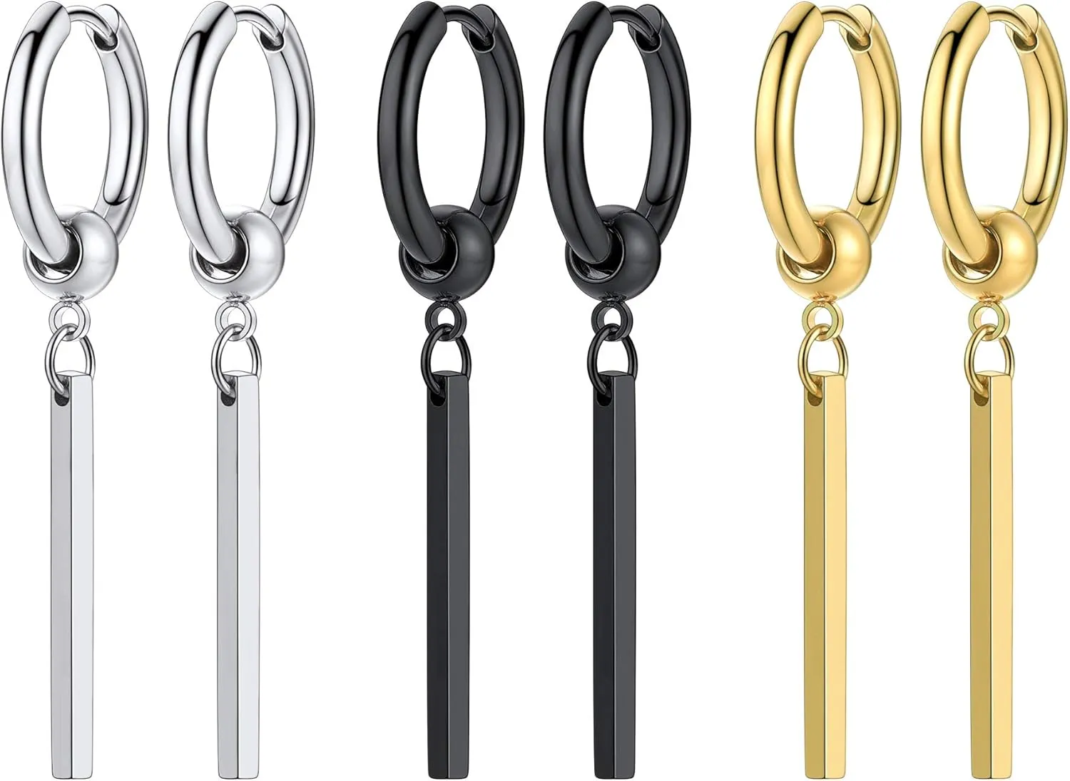 Black/Gold Plated Stainless Steel Statement Earring Set for Men Women, Punk Jewelry,Hypoallergenic for Sensitive Ears, Come Box