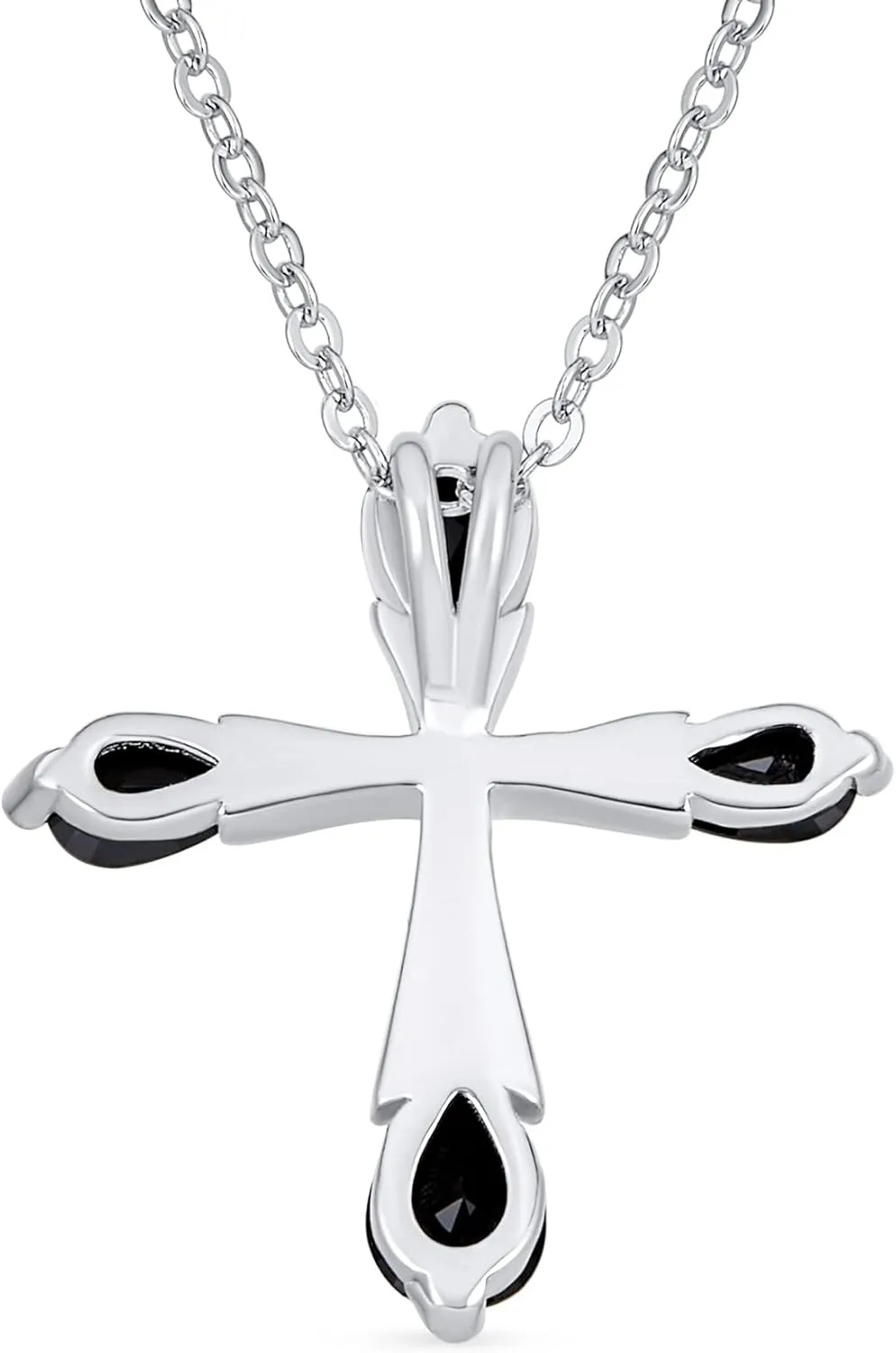 Bling Jewelry Bridal Christian Religious Black Purple Clear Cubic Zirconia AAA CZ Teardrop Tips Cross Necklace Pendant For Women Wedding Teen .925 Sterling Silver