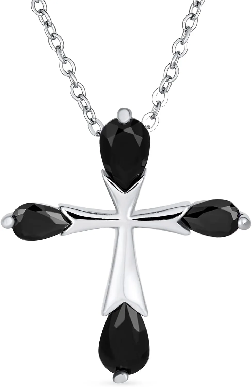 Bling Jewelry Bridal Christian Religious Black Purple Clear Cubic Zirconia AAA CZ Teardrop Tips Cross Necklace Pendant For Women Wedding Teen .925 Sterling Silver