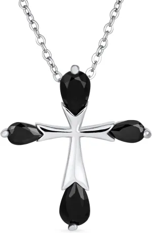 Bling Jewelry Bridal Christian Religious Black Purple Clear Cubic Zirconia AAA CZ Teardrop Tips Cross Necklace Pendant For Women Wedding Teen .925 Sterling Silver