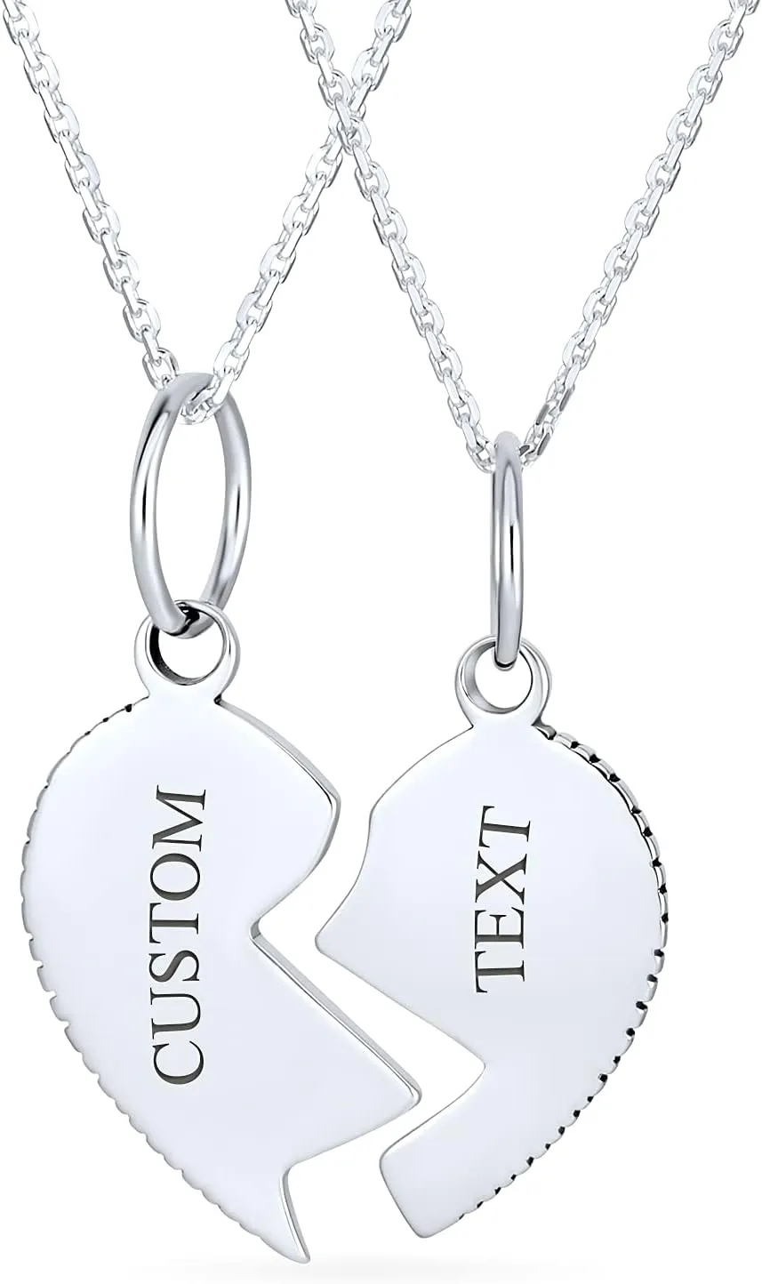 Bling Jewelry Personalize 2 Part Puzzle Split Heart Engravable Word Grandmother Granddaughter Pendant Necklace For Grandma .925 Sterling Silver