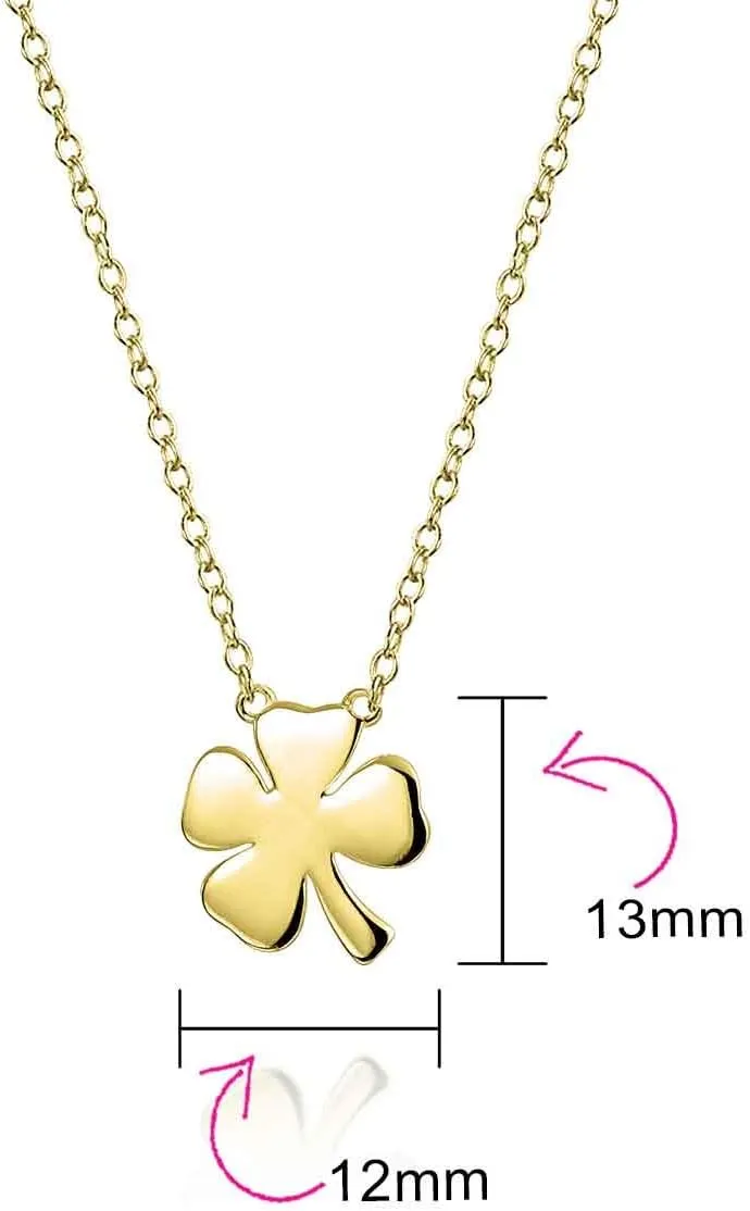 Bling Jewelry Personalize Romantic Flower Open Hearts Lucky Four Leaf Clover Stud Earrings Pendant Necklace For Women Teens 14K Yellow Gold Plated .925 Sterling Silver