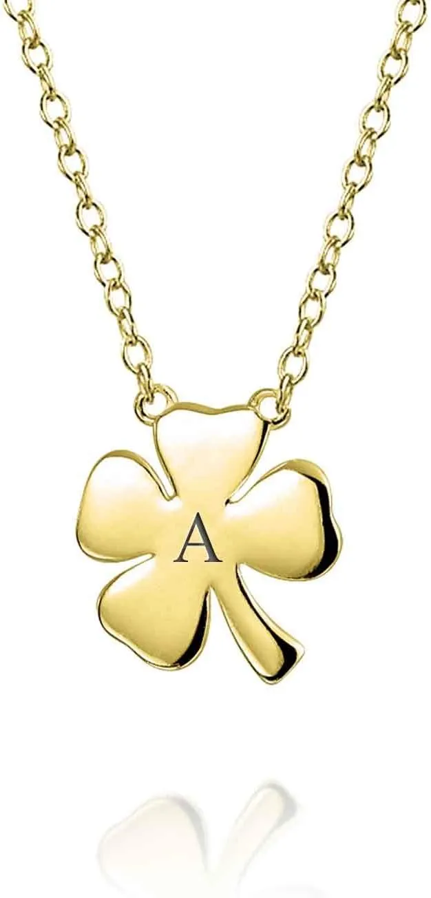 Bling Jewelry Personalize Romantic Flower Open Hearts Lucky Four Leaf Clover Stud Earrings Pendant Necklace For Women Teens 14K Yellow Gold Plated .925 Sterling Silver