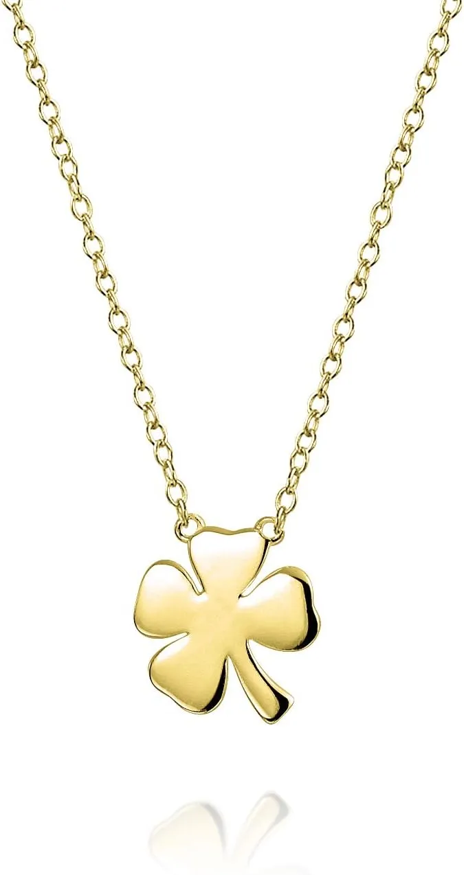 Bling Jewelry Personalize Romantic Flower Open Hearts Lucky Four Leaf Clover Stud Earrings Pendant Necklace For Women Teens 14K Yellow Gold Plated .925 Sterling Silver