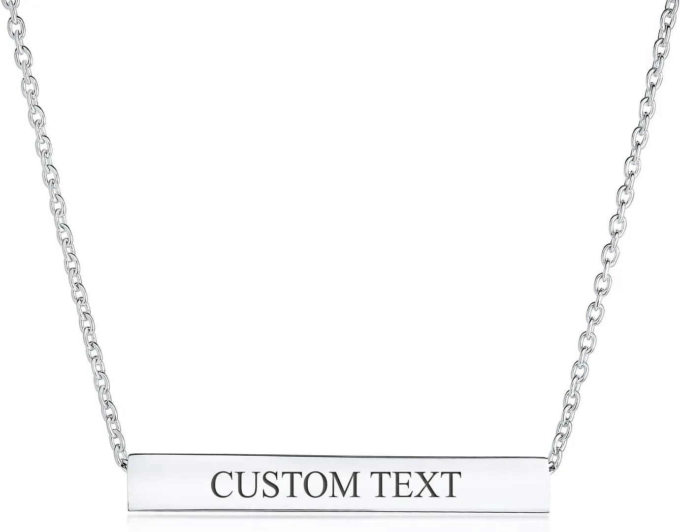 Bling Jewelry Personalized Message Initials Simple Geometric Minimalist Engravable 3 Sided Tube Horizontal Bar Name Plated Pendant Necklace For Women Teen .925 Sterling Silver