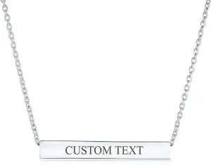 Bling Jewelry Personalized Message Initials Simple Geometric Minimalist Engravable 3 Sided Tube Horizontal Bar Name Plated Pendant Necklace For Women Teen .925 Sterling Silver