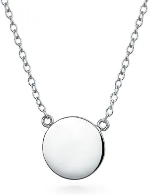 Bling Jewelry Personalized Minimalist Round Circle Disc Geometric Engravable Monogram Alphabet A-Z Initial Pendant Necklace For Women For Teen 14K Gold Plated .925 Sterling Silver Customizable