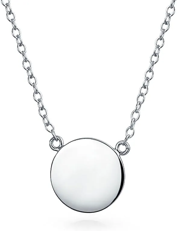 Bling Jewelry Personalized Minimalist Round Circle Disc Geometric Engravable Monogram Alphabet A-Z Initial Pendant Necklace For Women For Teen 14K Gold Plated .925 Sterling Silver Customizable