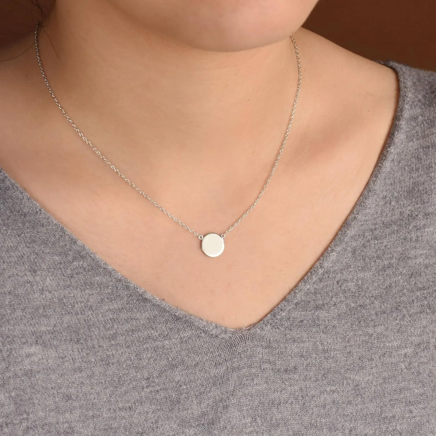 Bling Jewelry Personalized Minimalist Round Circle Disc Geometric Engravable Monogram Alphabet A-Z Initial Pendant Necklace For Women For Teen 14K Gold Plated .925 Sterling Silver Customizable
