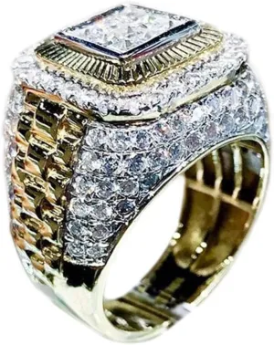 Bling Pinky Ring for Men 18K Gold Plated Simulated Diamond Ring Hip Hop Iced Out Men's Gold Ring Size 7-12