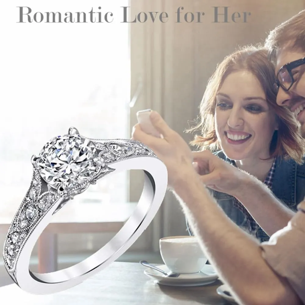 Blocaci Vintage Engagement Rings for Women with 1 CT Center Moissanite Wedding Anniversary Rings 925 Sterling Silver 10K 14K 18K Gold with Text Engraving