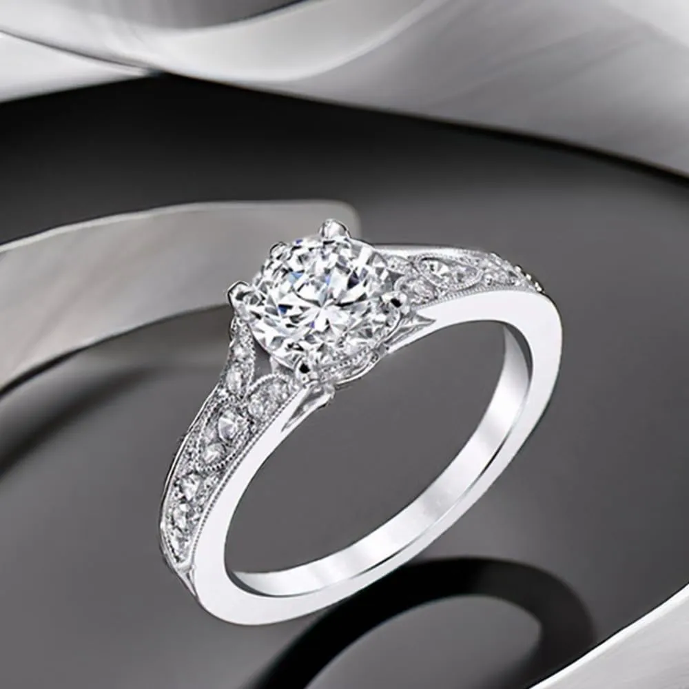 Blocaci Vintage Engagement Rings for Women with 1 CT Center Moissanite Wedding Anniversary Rings 925 Sterling Silver 10K 14K 18K Gold with Text Engraving