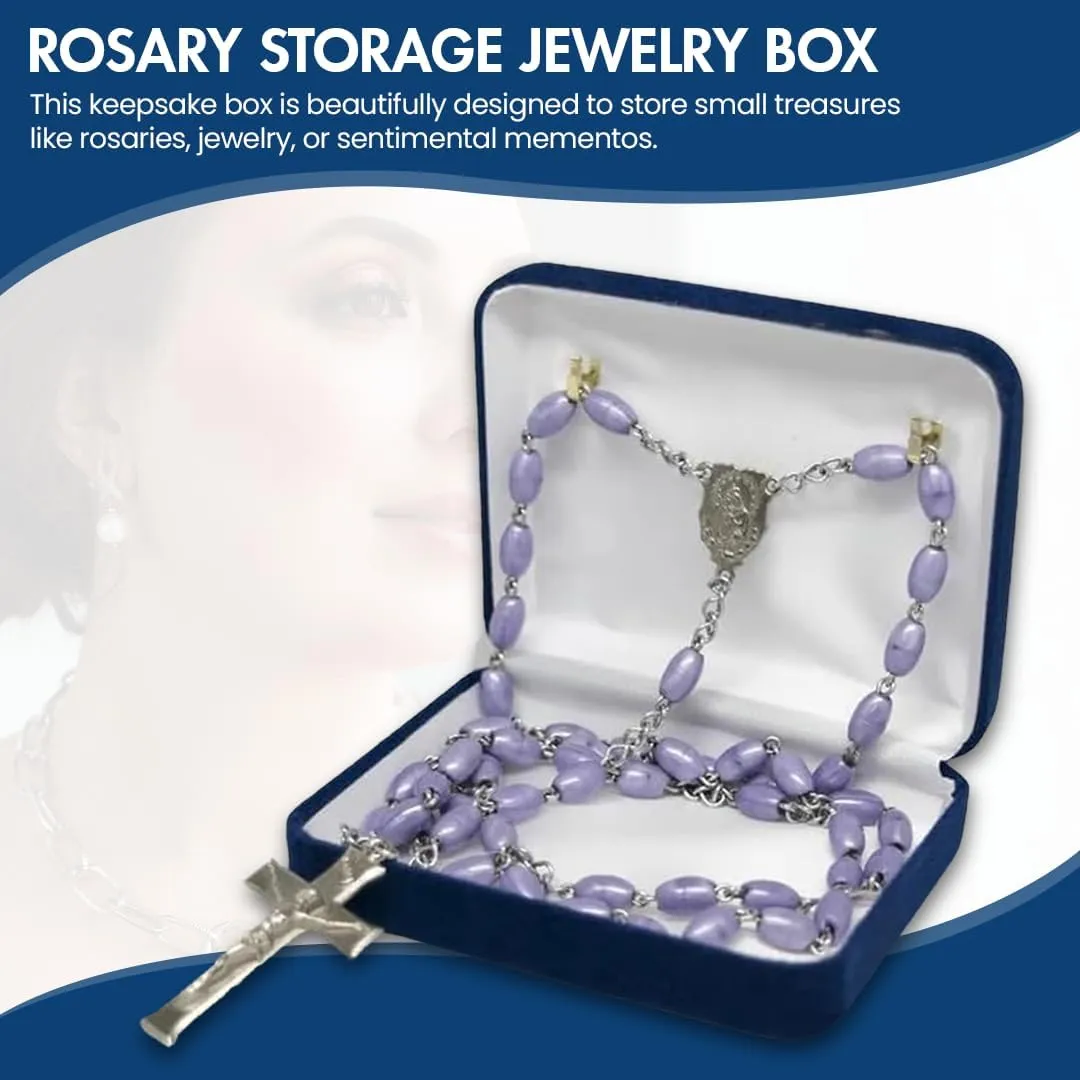 Blue Communion Keepsake Rosary Box 3.25x2.5x1 Inches White Inside - Rosary Storage Jewelry Boxes Unique Gift - Religious Rosary Box for Women, Family & Friends