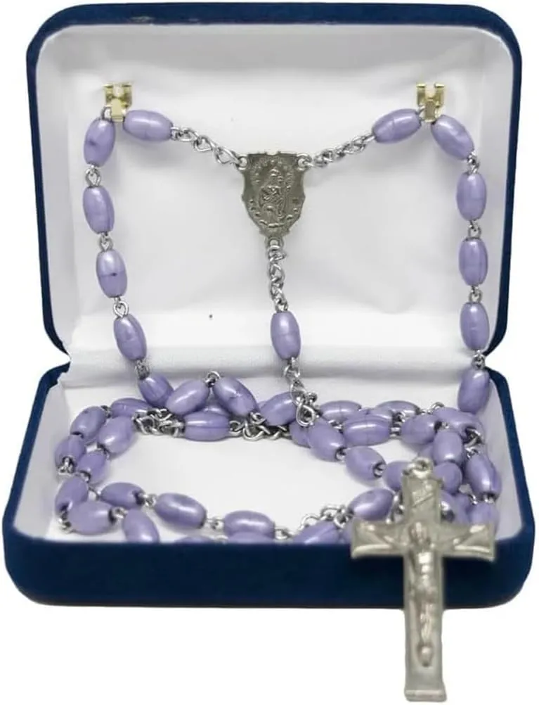 Blue Communion Keepsake Rosary Box 3.25x2.5x1 Inches White Inside - Rosary Storage Jewelry Boxes Unique Gift - Religious Rosary Box for Women, Family & Friends