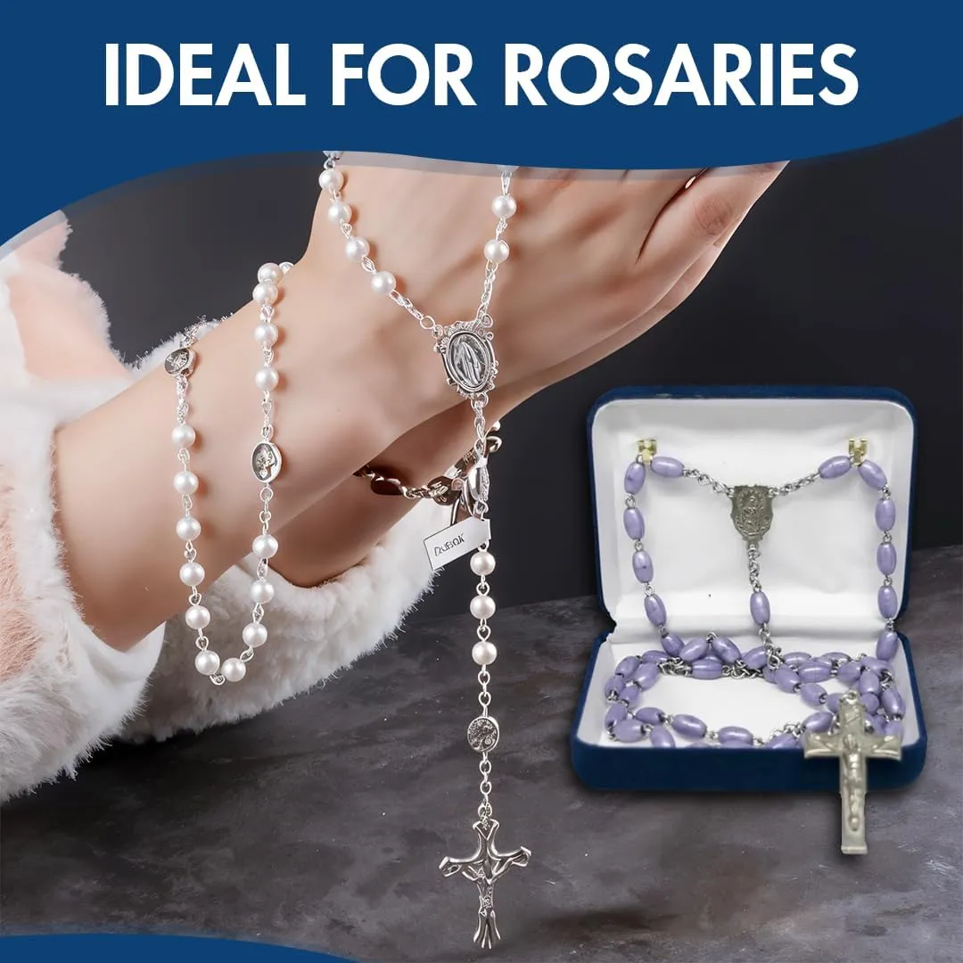 Blue Communion Keepsake Rosary Box 3.25x2.5x1 Inches White Inside - Rosary Storage Jewelry Boxes Unique Gift - Religious Rosary Box for Women, Family & Friends