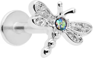 Body Candy 16G 316L Stainless Steel Ornate Dragonfly Aurora Accent Labret Monroe Lip Ring Tragus 8mm