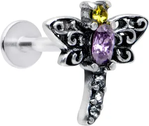 Body Candy 16G 316L Stainless Steel Purple Yellow Accent Ornate Dragonfly Labret Monroe Lip Ring Tragus 8mm