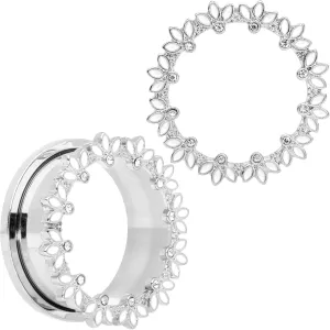 Body Candy 2Pc Womens 316L Steel White Leaves 24mm Double Flare Screw Fit Tunnel Plug Ear Plug Gauges Set