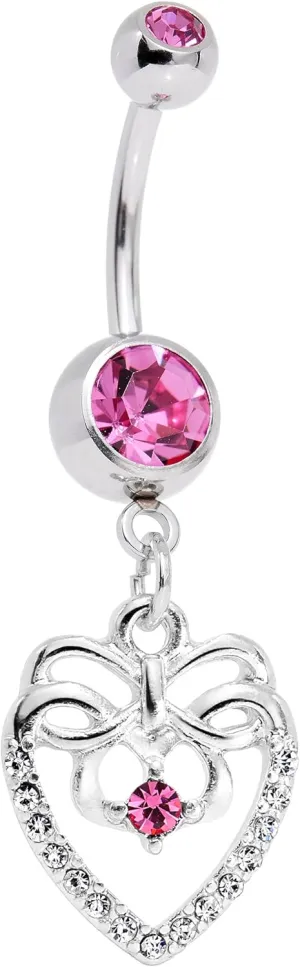 Body Candy Stainless Steel Accent Bow Heart Dangle Belly Ring