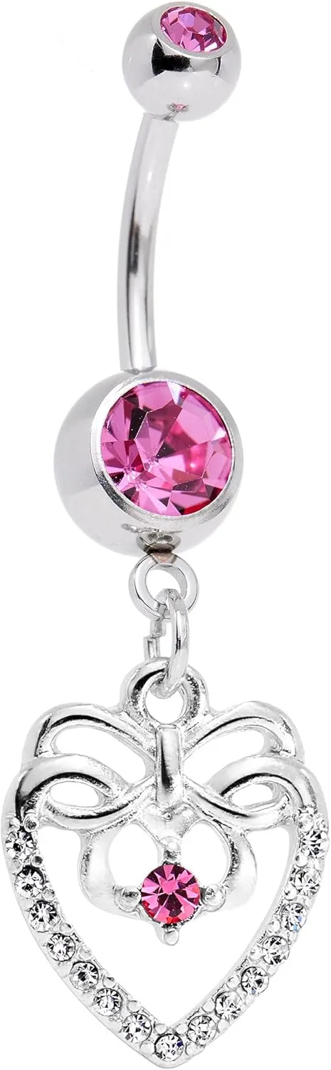 Body Candy Stainless Steel Accent Bow Heart Dangle Belly Ring