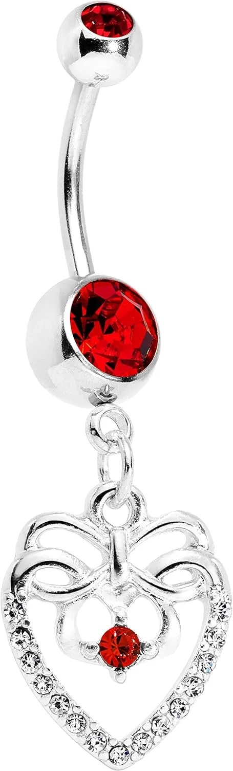 Body Candy Stainless Steel Accent Bow Heart Dangle Belly Ring