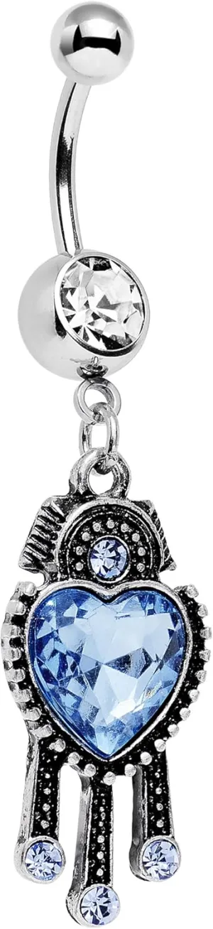 Body Candy Stainless Steel Clear Blue Accent Blue Heart Dangle Belly Ring