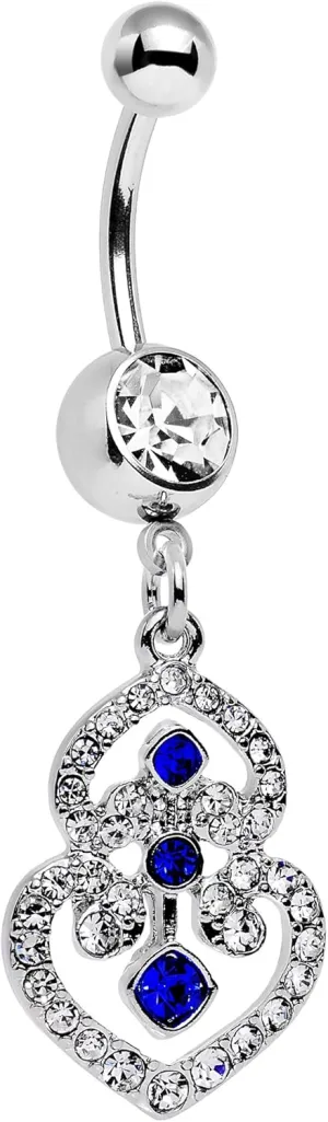 Body Candy Stainless Steel Clear Blue Accent Fancy Delilah Dangle Belly Ring