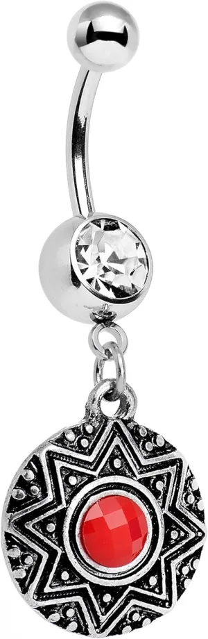 Body Candy Stainless Steel Clear Red Accent Disc Dangle Belly Ring