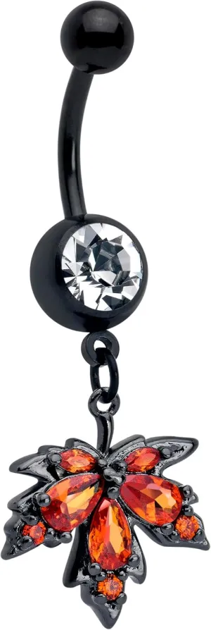 Body Candy Womens 14G 316L Stainless Steel Black Navel Ring Piercing Autumn Leaf Mens Dangle Belly Button Ring