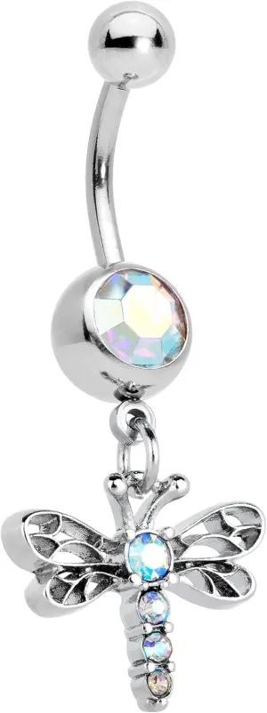 Body Candy Womens 14G 316L Stainless Steel Navel Ring Piercing Ornate Dragonfly Dangle Belly Button Ring