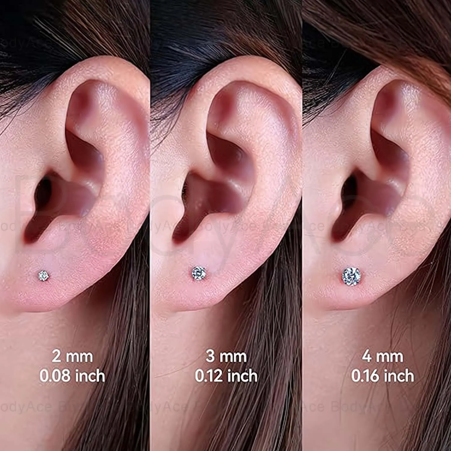 BodyAce 18G/20G Threadless Push in Nose Ring Studs, 316L Surgical Steel Flat Back Earrings Tragus Cartilage Stud, CZ Lip Rings Labret Medusa Piercing Jewelry