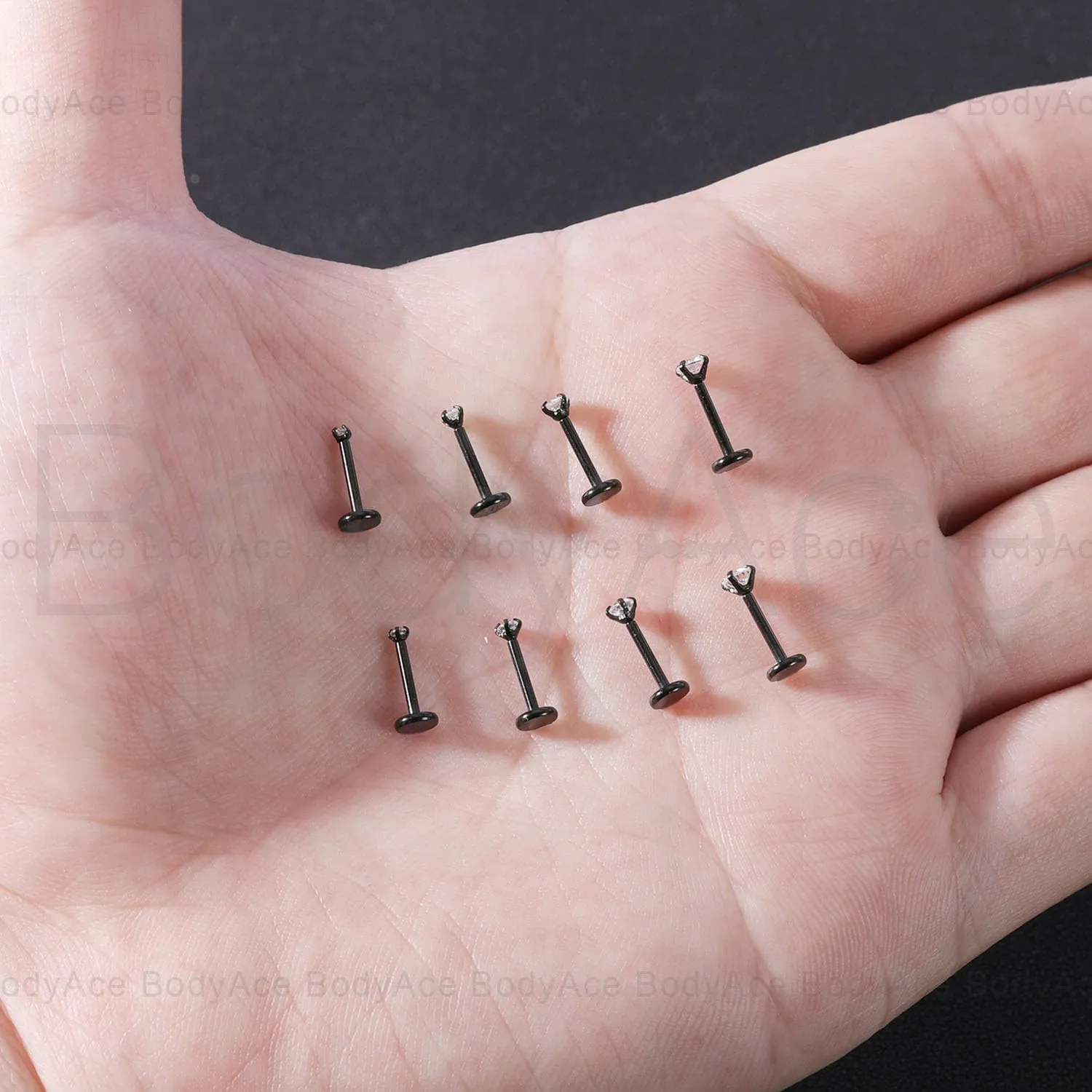 BodyAce 18G/20G Threadless Push in Nose Ring Studs, 316L Surgical Steel Flat Back Earrings Tragus Cartilage Stud, CZ Lip Rings Labret Medusa Piercing Jewelry