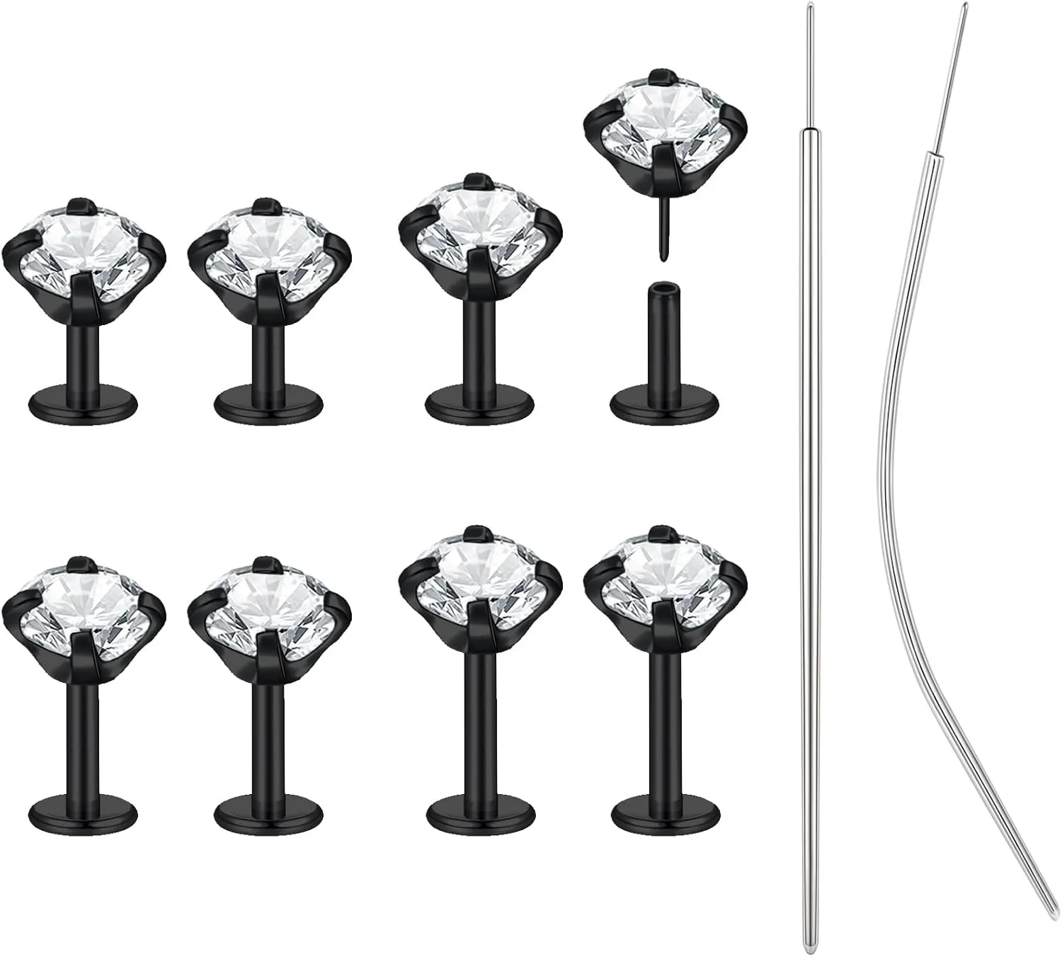 BodyAce 18G/20G Threadless Push in Nose Ring Studs, 316L Surgical Steel Flat Back Earrings Tragus Cartilage Stud, CZ Lip Rings Labret Medusa Piercing Jewelry