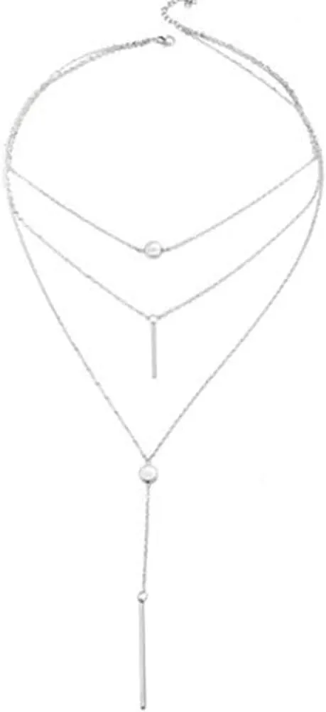 Bohemia Layered Choker Necklace Stick Bar Necklace Disc Necklace Coin Necklace Silver Bar Disc Pendant Necklace for Women