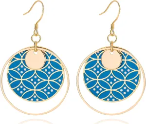 Boho Earrings, Gold Hoop Flower Earrings, Dangle Round Disc Earrings for Women, Handmade Bohemian Trendy Boho Floral Jewelry Gift