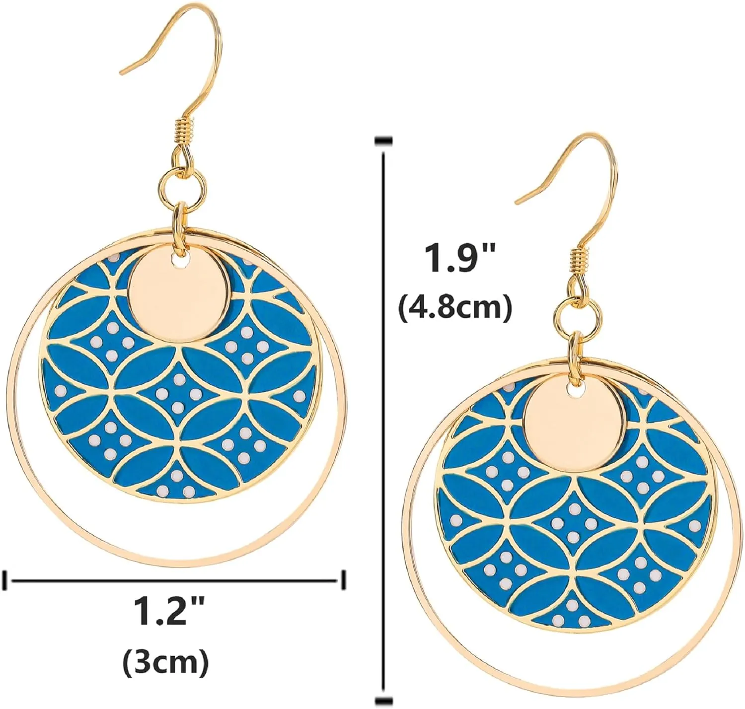 Boho Earrings, Gold Hoop Flower Earrings, Dangle Round Disc Earrings for Women, Handmade Bohemian Trendy Boho Floral Jewelry Gift