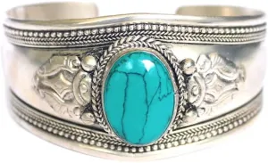 Boho One Stone Blue Stabilized-Turquoise Adjustable Cuff Bracelet | Jewelry for Men & Women