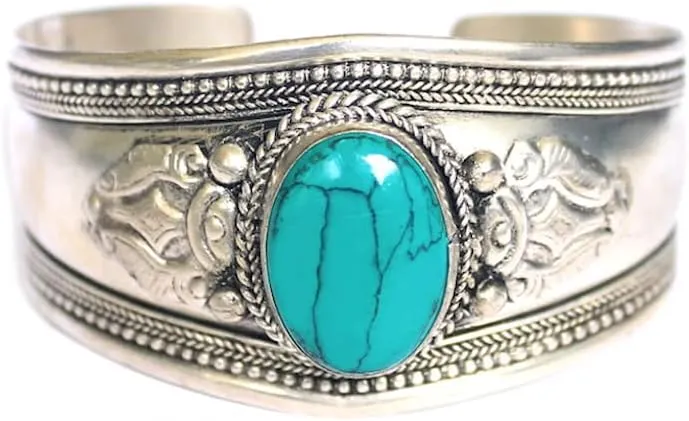 Boho One Stone Blue Stabilized-Turquoise Adjustable Cuff Bracelet | Jewelry for Men & Women