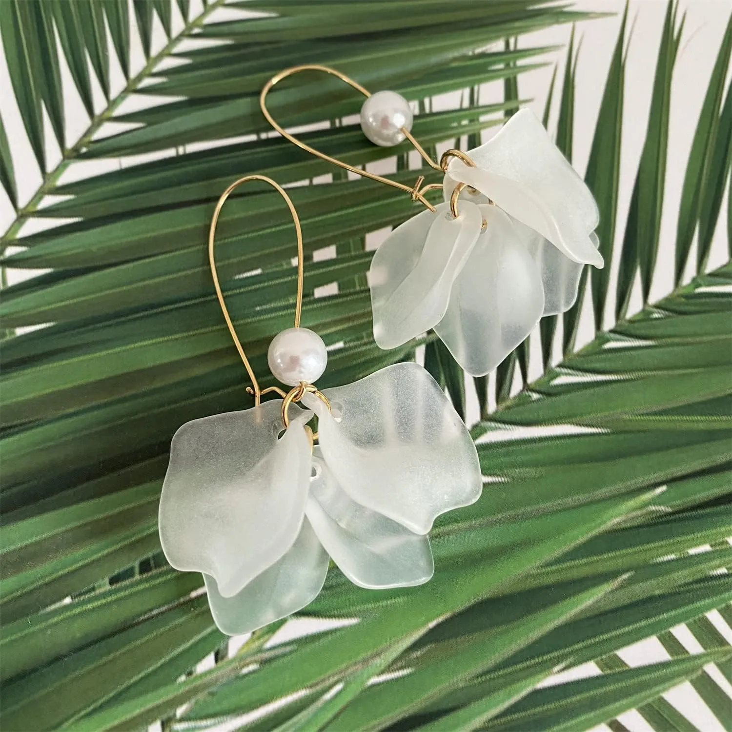 Boho Rose Petal Dangle Resin Earrings - Long Bohemian Drop Acrylic Tiered Flower Earrings - Statement Exaggerated Floral Tassel Earrings for Women