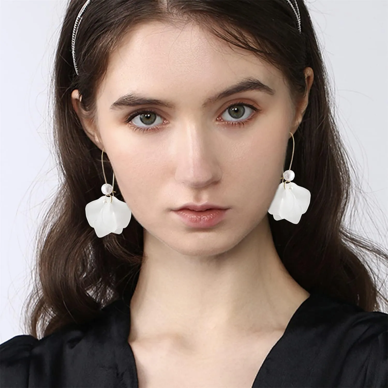 Boho Rose Petal Dangle Resin Earrings - Long Bohemian Drop Acrylic Tiered Flower Earrings - Statement Exaggerated Floral Tassel Earrings for Women