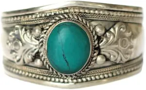 Boho Style Stabilized Turquoise Ornate Adjustable Cuff Bracelet for Women & Men | Nepal Jewelry, Blue,Green,Turquoise