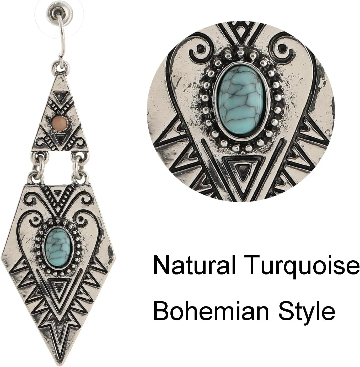 Boho Turquoise Earrings for Women Vintage Western Dangle Earring for Women