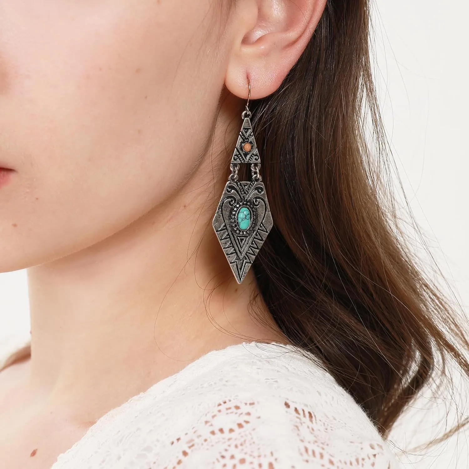 Boho Turquoise Earrings for Women Vintage Western Dangle Earring for Women