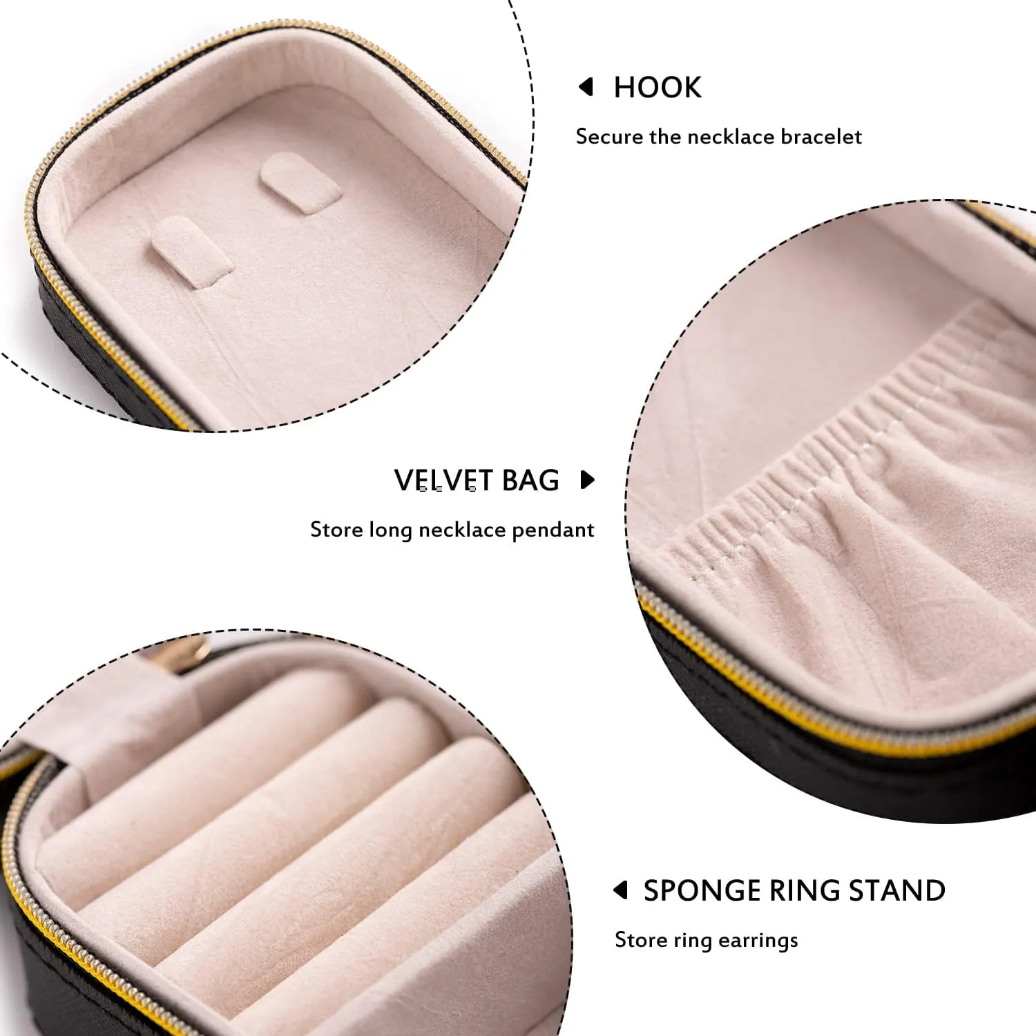 BONNY DODO Small Travel Jewelry Organizers Box for women with PU Leather Portable Mini Jewelry Case with compartments for Necklace Rings Earrings,Luxury Giftable boxes (Black, S)
