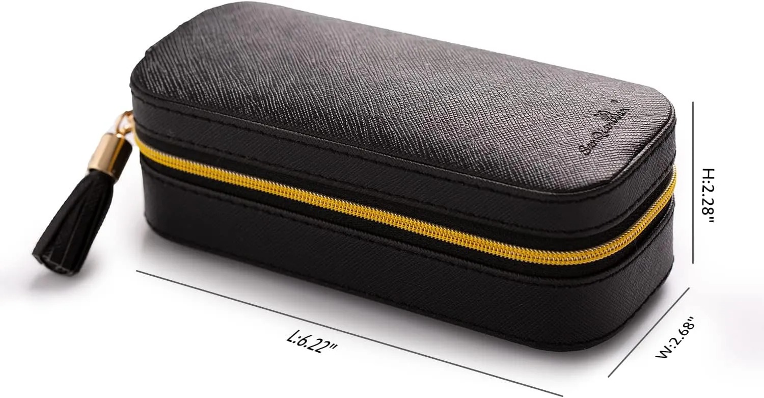 BONNY DODO Small Travel Jewelry Organizers Box for women with PU Leather Portable Mini Jewelry Case with compartments for Necklace Rings Earrings,Luxury Giftable boxes (Black, S)